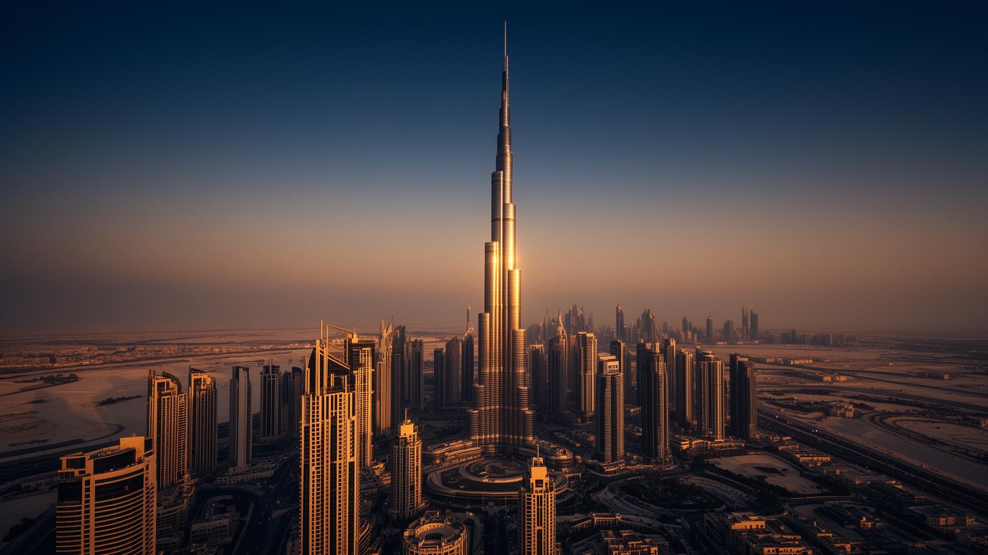 Panorama Dubaju o złotej godzinie